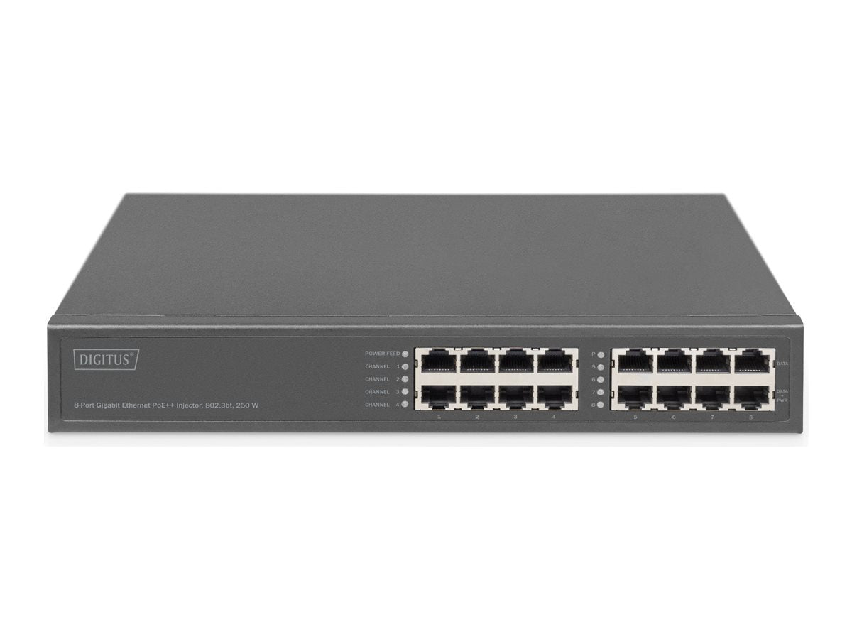 DIGITUS Gigabit Ethernet PoE+ Injector Hub 802.3bt 8-Port Vorderansicht