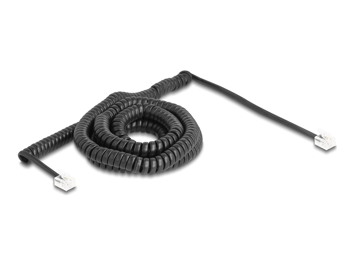 DELOCK Telefonkabel / Spiralkabel RJ11 Stecker zu RJ11 Stecker schwarz 10m