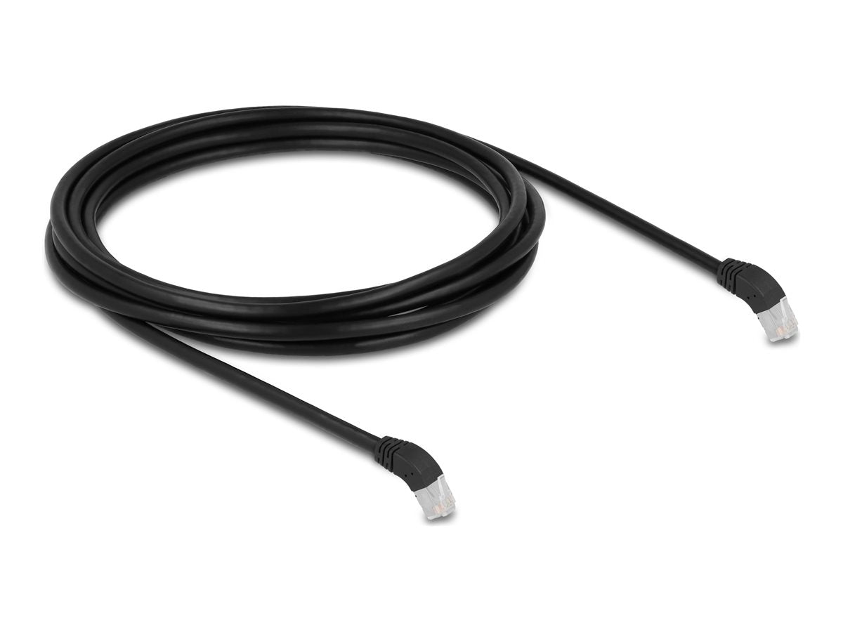 DELOCK RJ45 Netzwerkkabel Cat.6A S/FTP 45 nach unten gewinkelt 3m schwarz - Vorderansicht