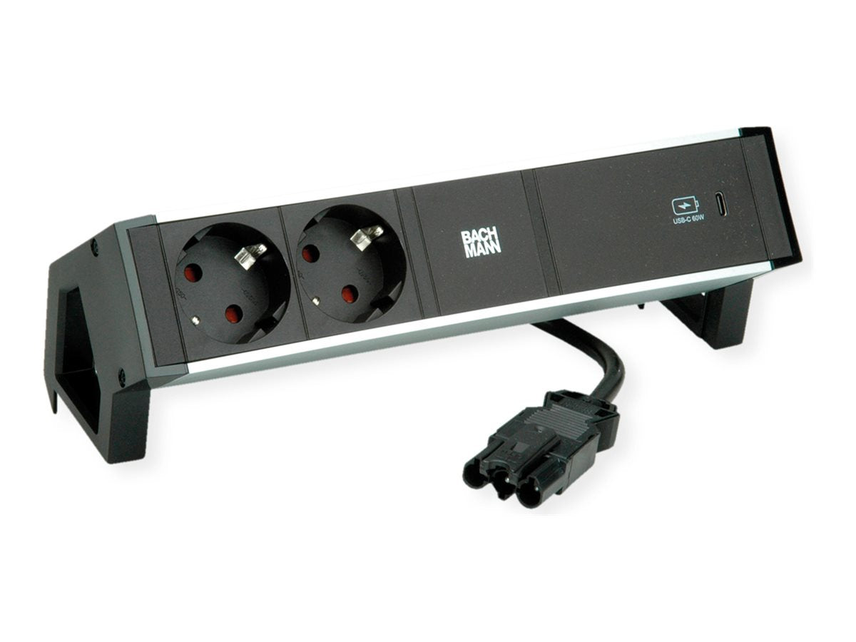 BACHMANN DESK2 ALU BLACK 2xSchutzkt.USBC USB Charger 60W - Vorderansicht