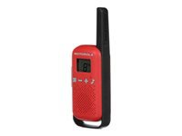 MOT Talkabout T42 Doppelpack Farbe rot HFG PMR446 Display inkl. 2 Funkgeräte + 2 Gürtelclip + 16 Aufkleber zum Personalisieren + BDA