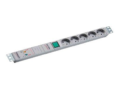 BACHMANN 48,26cm 19Zoll Steckdosenleiste 5-fach mit GVS mit Schalter - Vorderansicht
