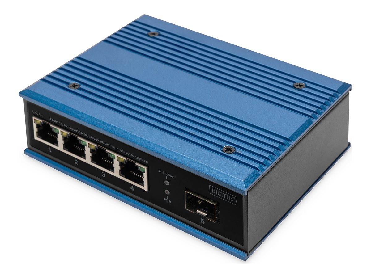 DIGITUS Industrial 4+1 Port Fast Ethernet PoE Switch Vorderansicht