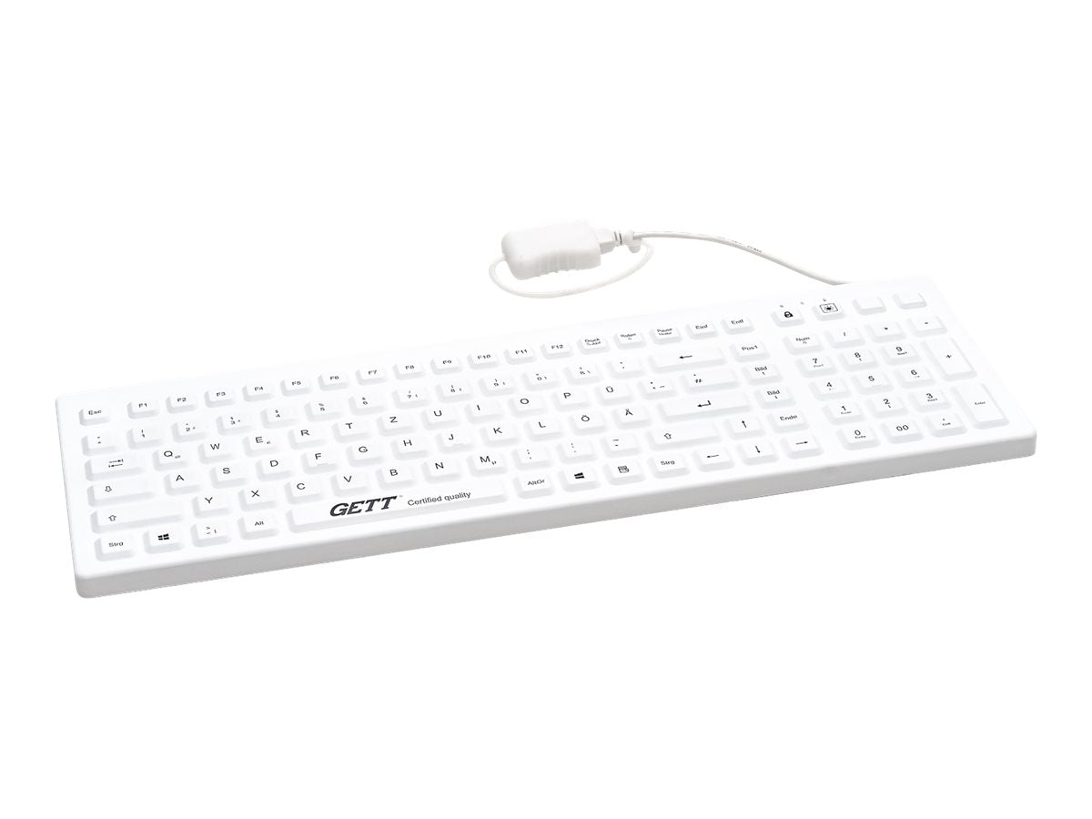 GETT GCQ CleanType Prime Pro+ Silikon Tastatur mit NUM-block mit Magneten IP68 beleuchtete Tasten USB Farbe: weiss Layout: CH