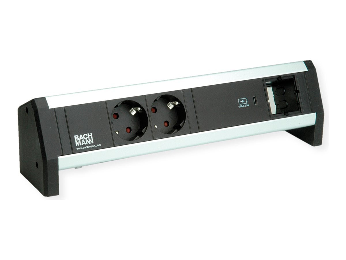 BACHMANN DESK 2xSchutzkontakt USB C USB Charger 60W 1xABD GST18 - Vorderansicht