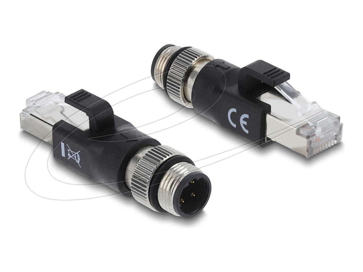 DELOCK M12 Adapter D-kodiert 4 Pin Stecker zu RJ45 Stecker schwarz - Vorderansicht