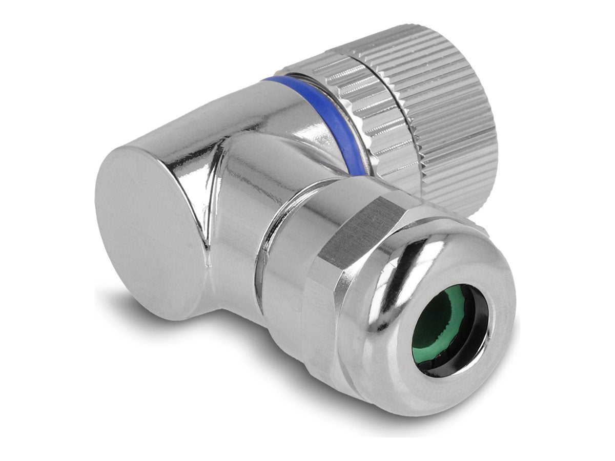 DELOCK M12 Steckverbinder A-kodiert 3 Pin Buchse zur Montage mit Schraubanschluss 90 gewinkelt Metall - Vorderansicht