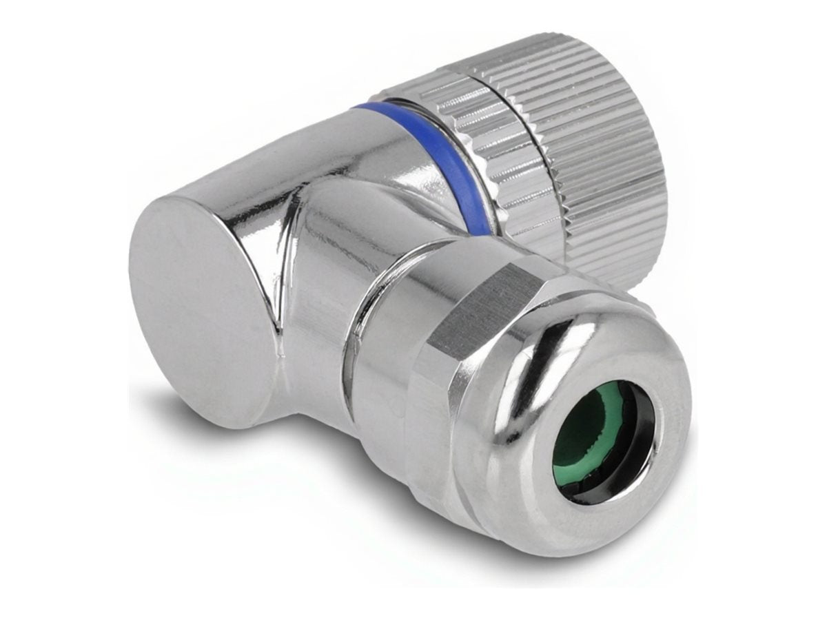 DELOCK M12 Steckverbinder A-kodiert 4 Pin Buchse zur Montage mit Schraubanschluss 90 gewinkelt Metall - Vorderansicht