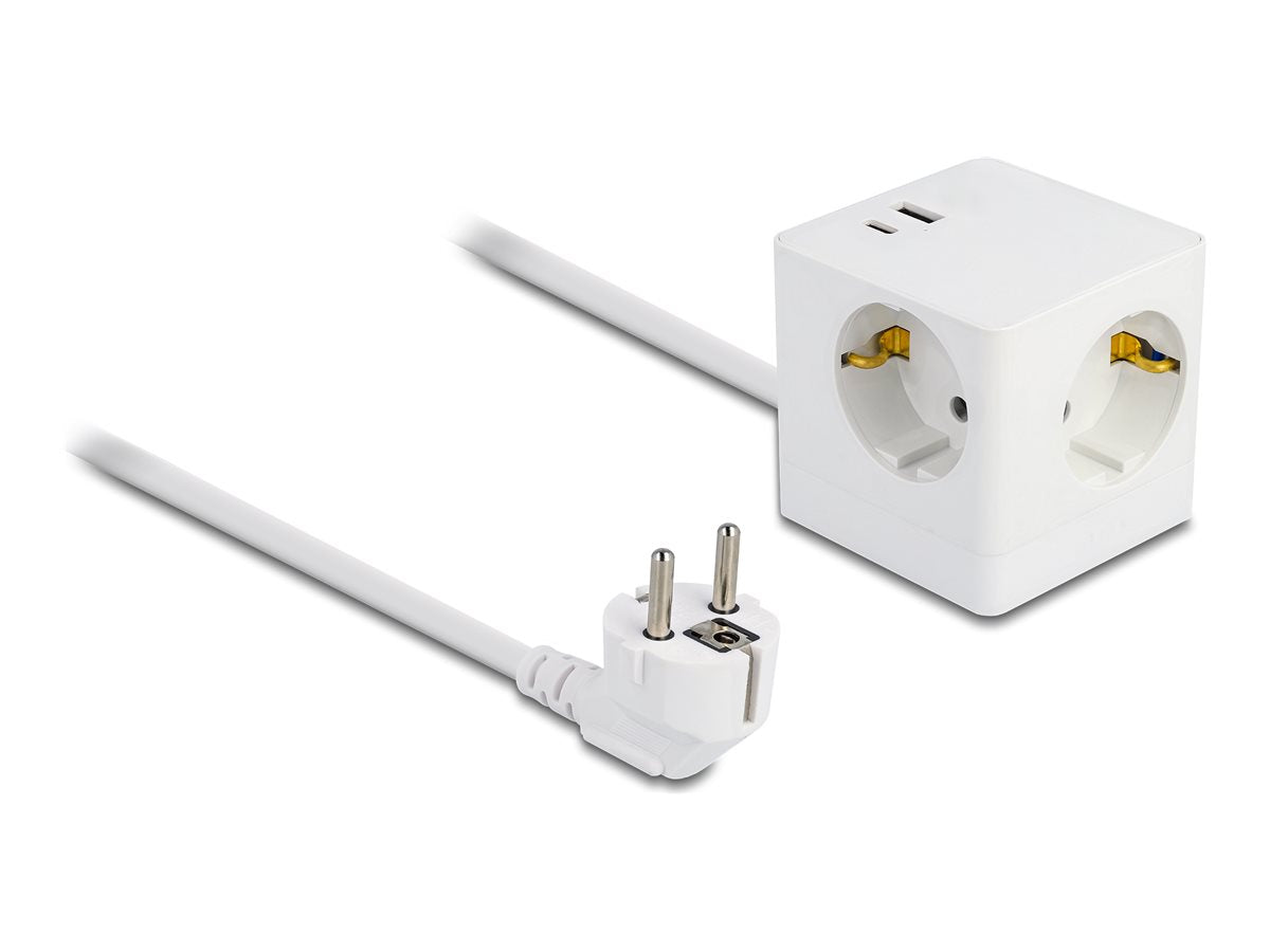 DELOCK Steckdosenwurfel mit Verlängerungskabel 3-fach mit Kindersicherung und USB PD 3.0 Ladegerät 20 W 1