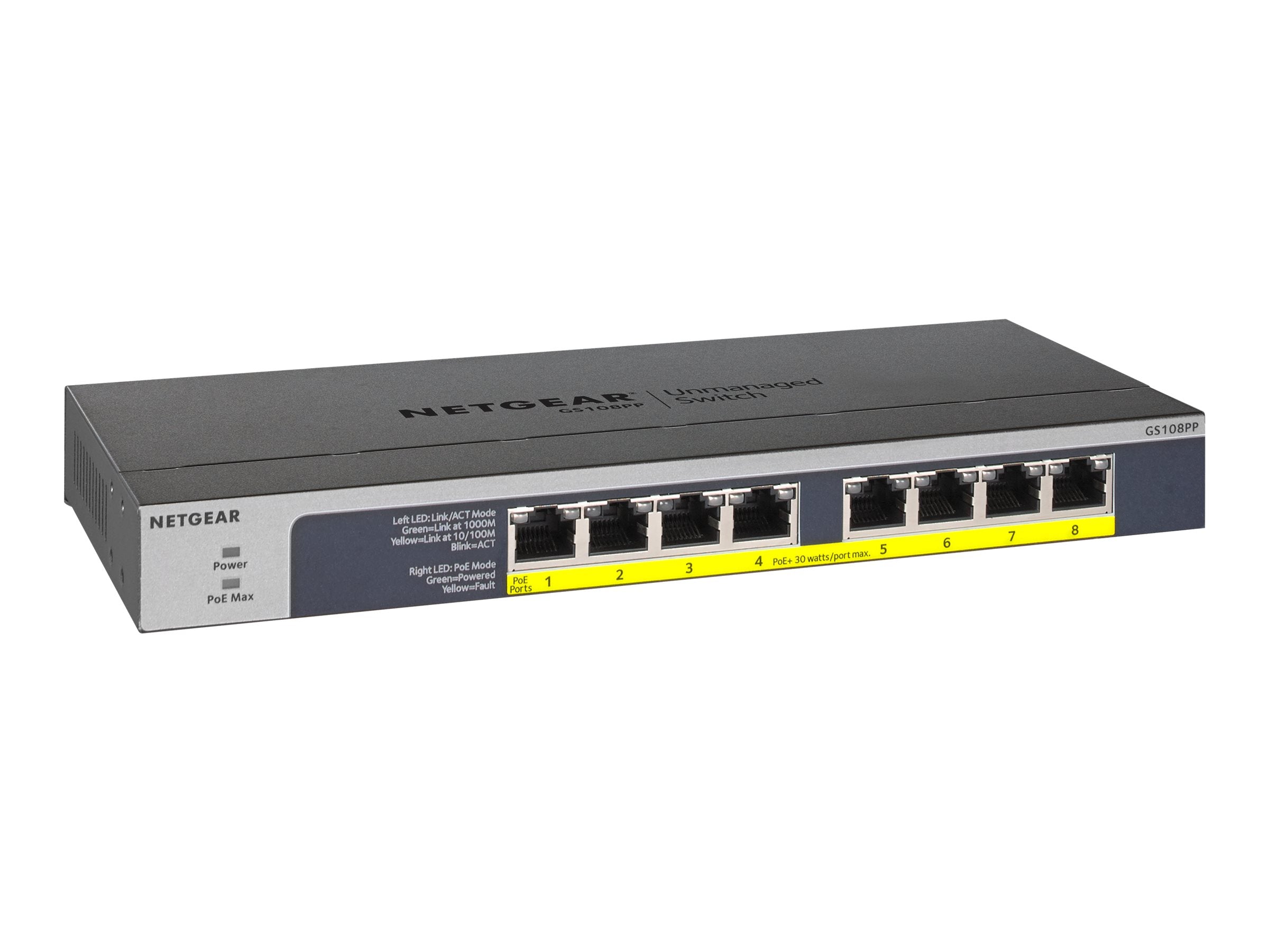NETGEAR Switch Unmanaged 8 Port Gigabit POE / POE + Vorderansicht