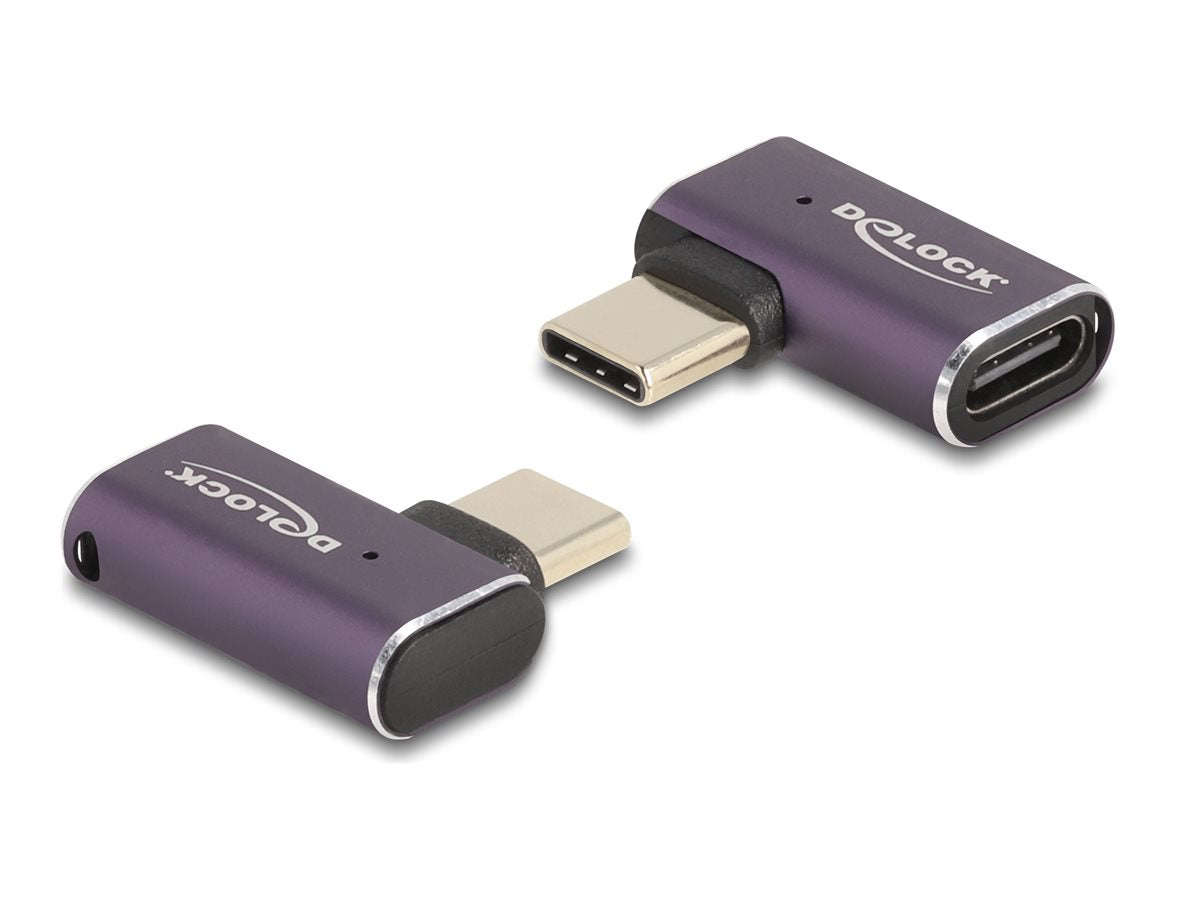 DELOCK USB Adapter 40 Gbps USB Type-C PD 3.1 240 W Stecker zu Buchse gewinkelt links / rechts 8K 60 Hz Metall