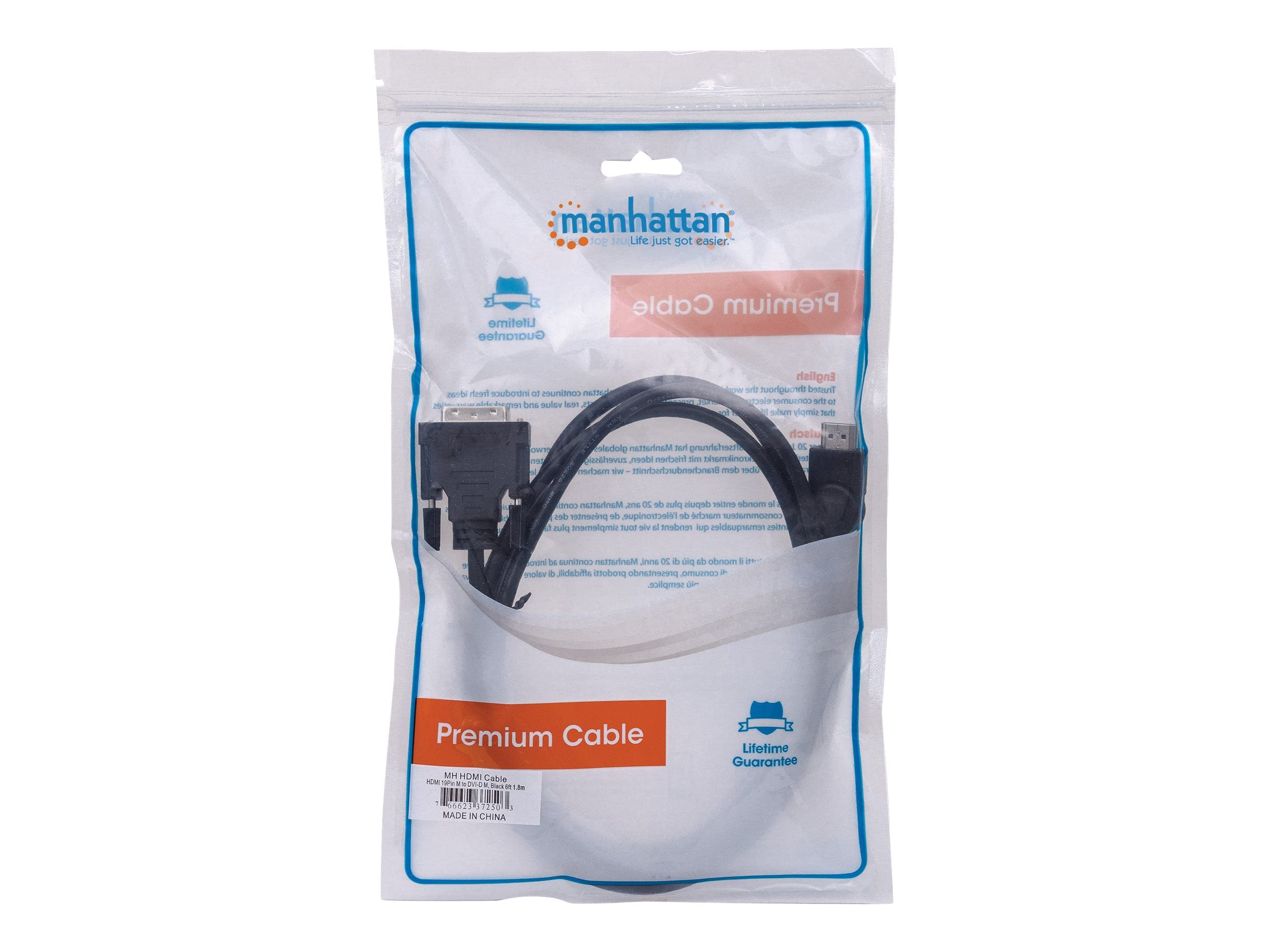 MANHATTAN HDMI / DVI Kabel 1,8m schwarz - Vorderansicht