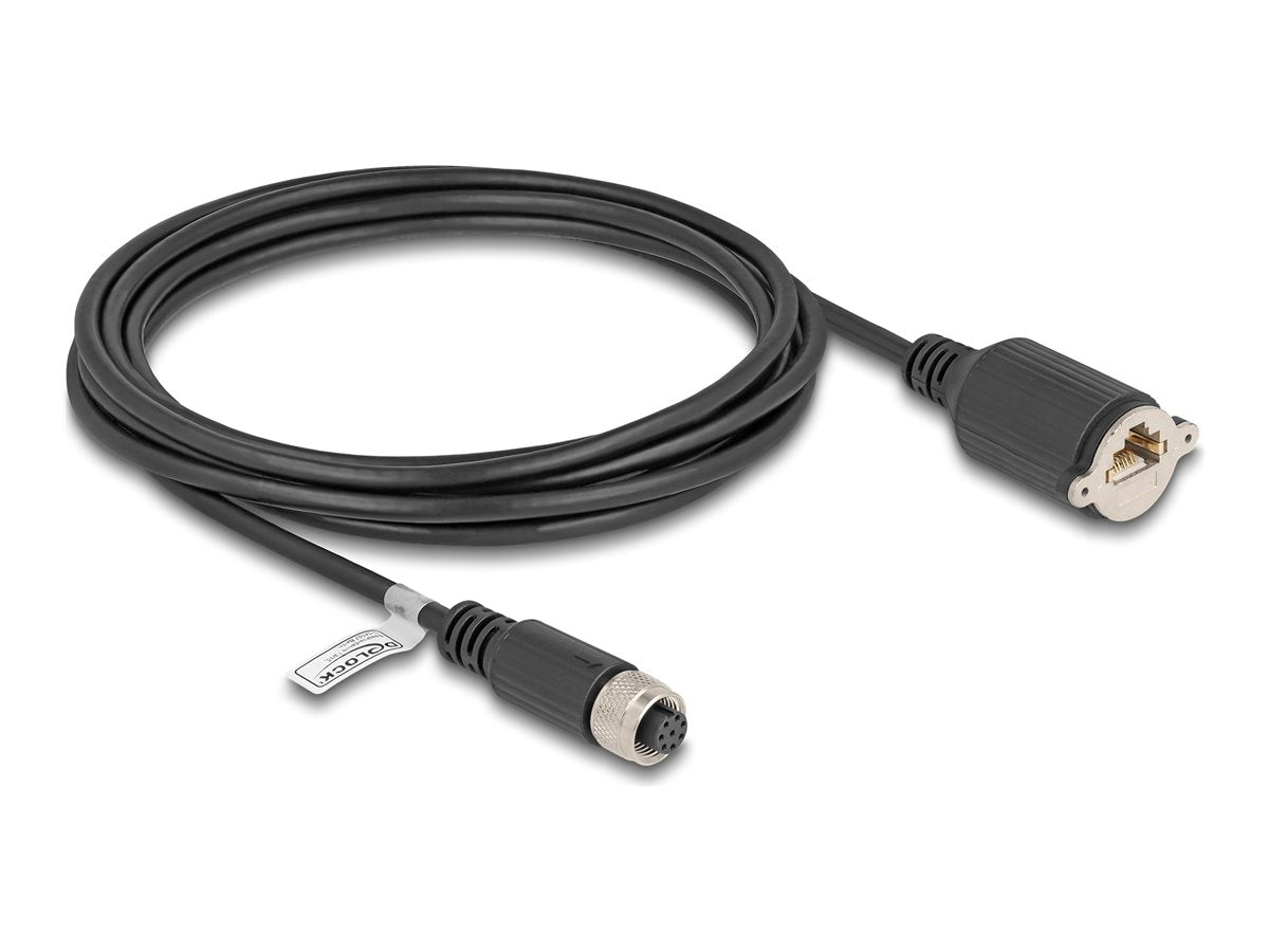 DELOCK M12 Kabel A-kodiert 8 Pin Buchse zu RJ45 Buchse zum Einbau Cat.5e FTP 3m schwarz