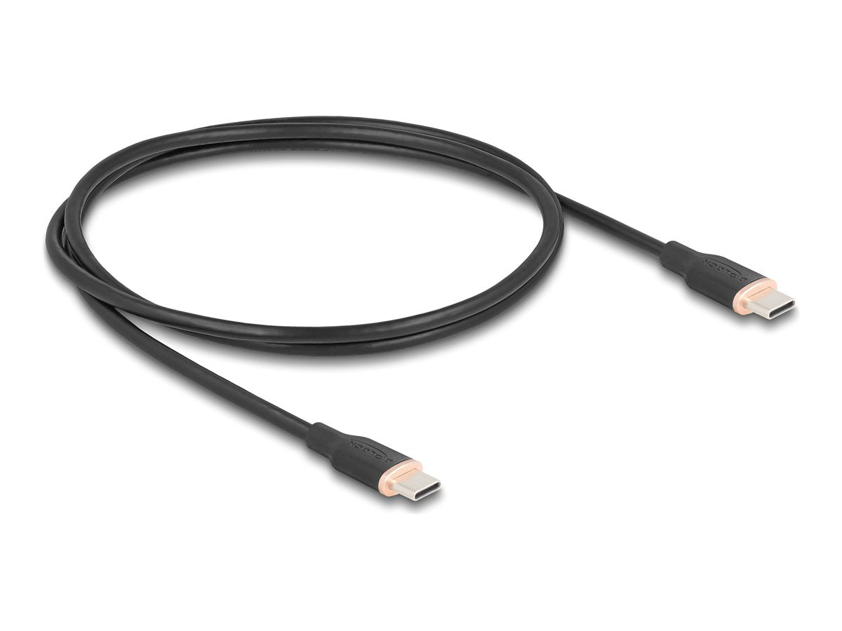 DELOCK USB 2.0 Kabel USB Type-C Stecker zu Stecker PD 3.0 60 W 1m schwarz Silikon - Vorderansicht