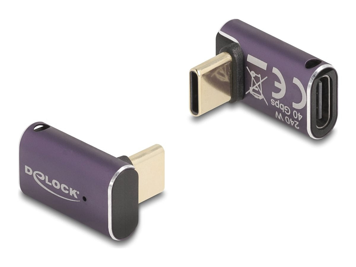 DELOCK USB Adapter 40 Gbps USB Type-C PD 3.1 240 W Stecker zu Buchse gewinkelt 8K 60 Hz Metall