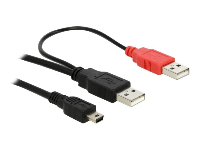DELOCK Kabel USB Y 2x USB-A ST > mini USB 1,0m - Vorderansicht