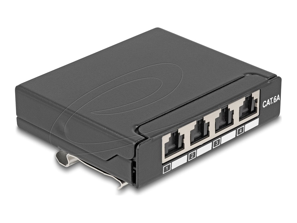 DELOCK Mini Desktop Patchpanel RJ45 Buchse 4 Port Cat.6A geschirmt schwarz - Vorderansicht