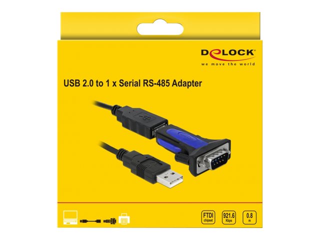 DELOCK Adapter USB 2.0 Typ-A zu 1 x Seriell RS-485 DB9 Verpackung