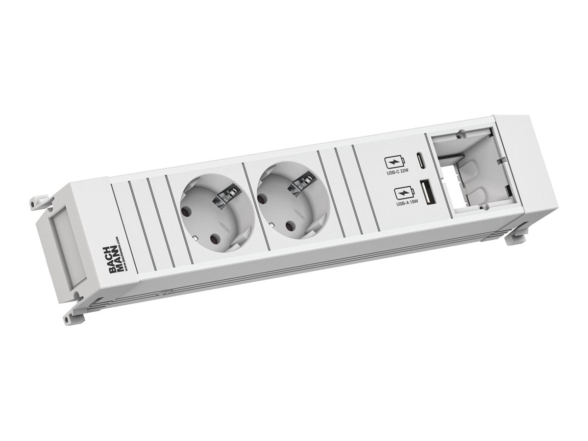 BACHMANN POWER FRAME 2xCEE7/3 1xCM 1xUSB A/C 22W 0,2m GST18 ws - Vorderansicht
