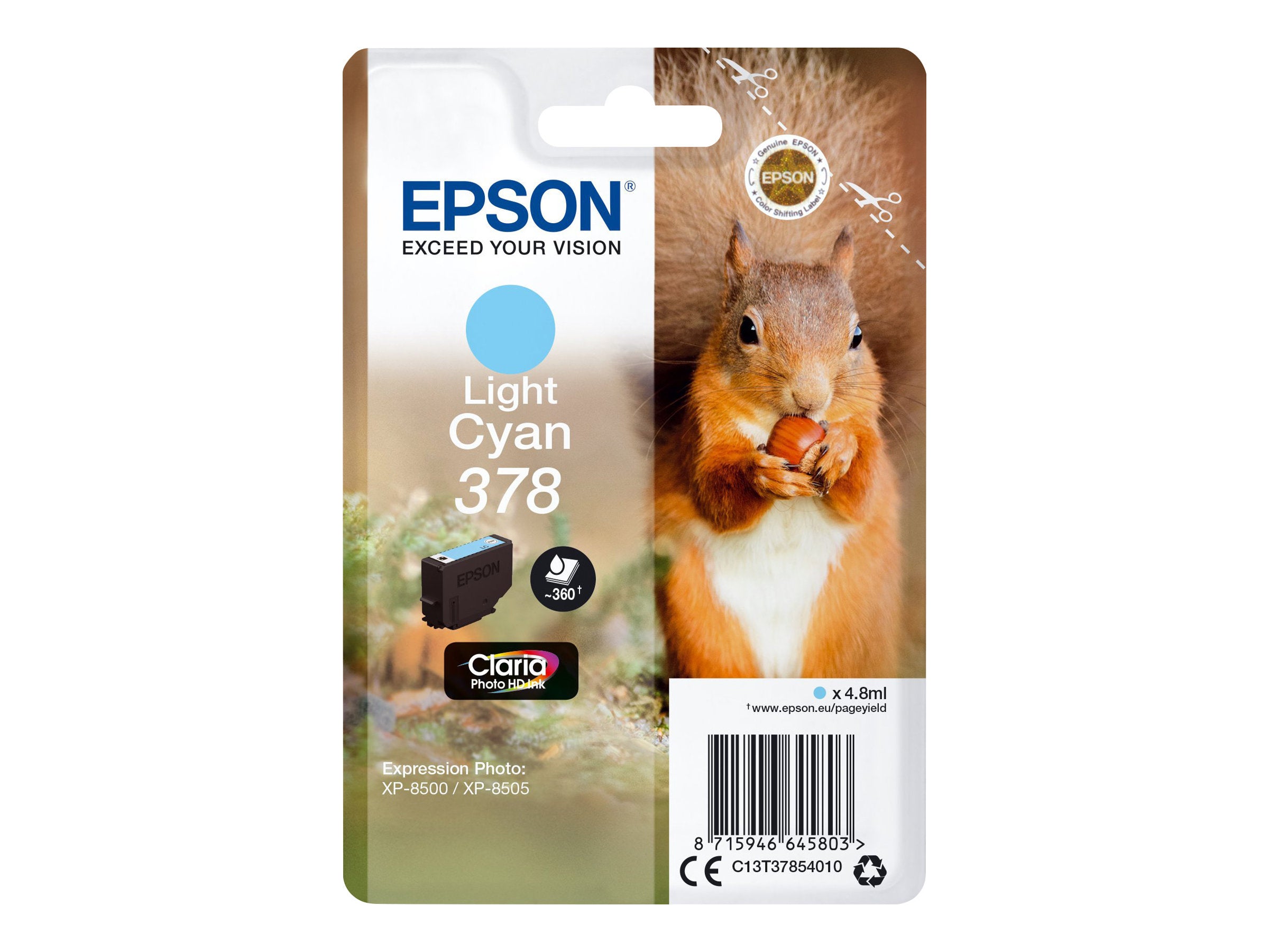 EPSON 5LB Singlepack Light Cyan 378 Eichhörnchen Clara Photo HD Ink Vorderansicht