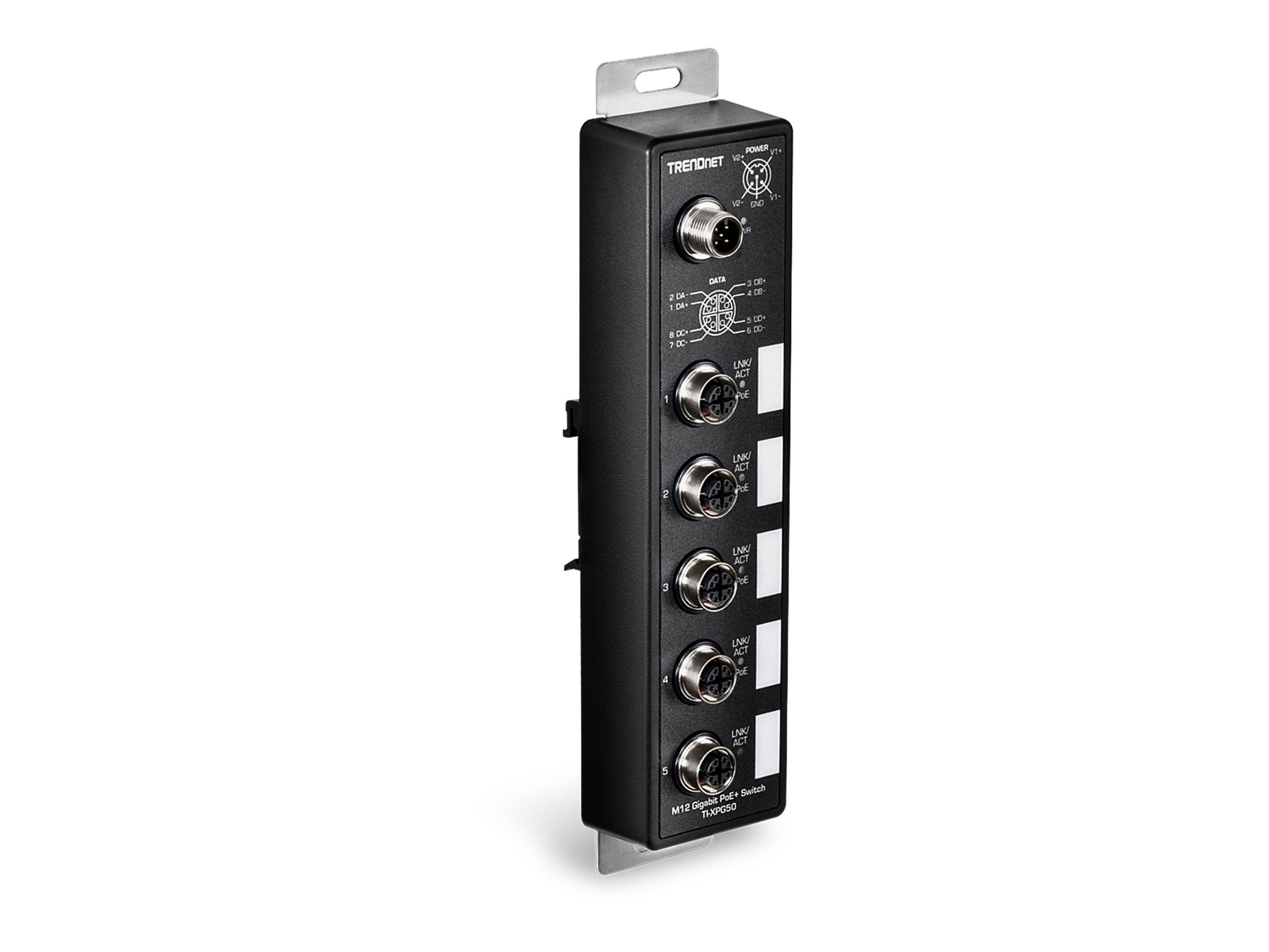 TRENDNET TI-XPG50 PoE+ Railway Switch Vorderansicht