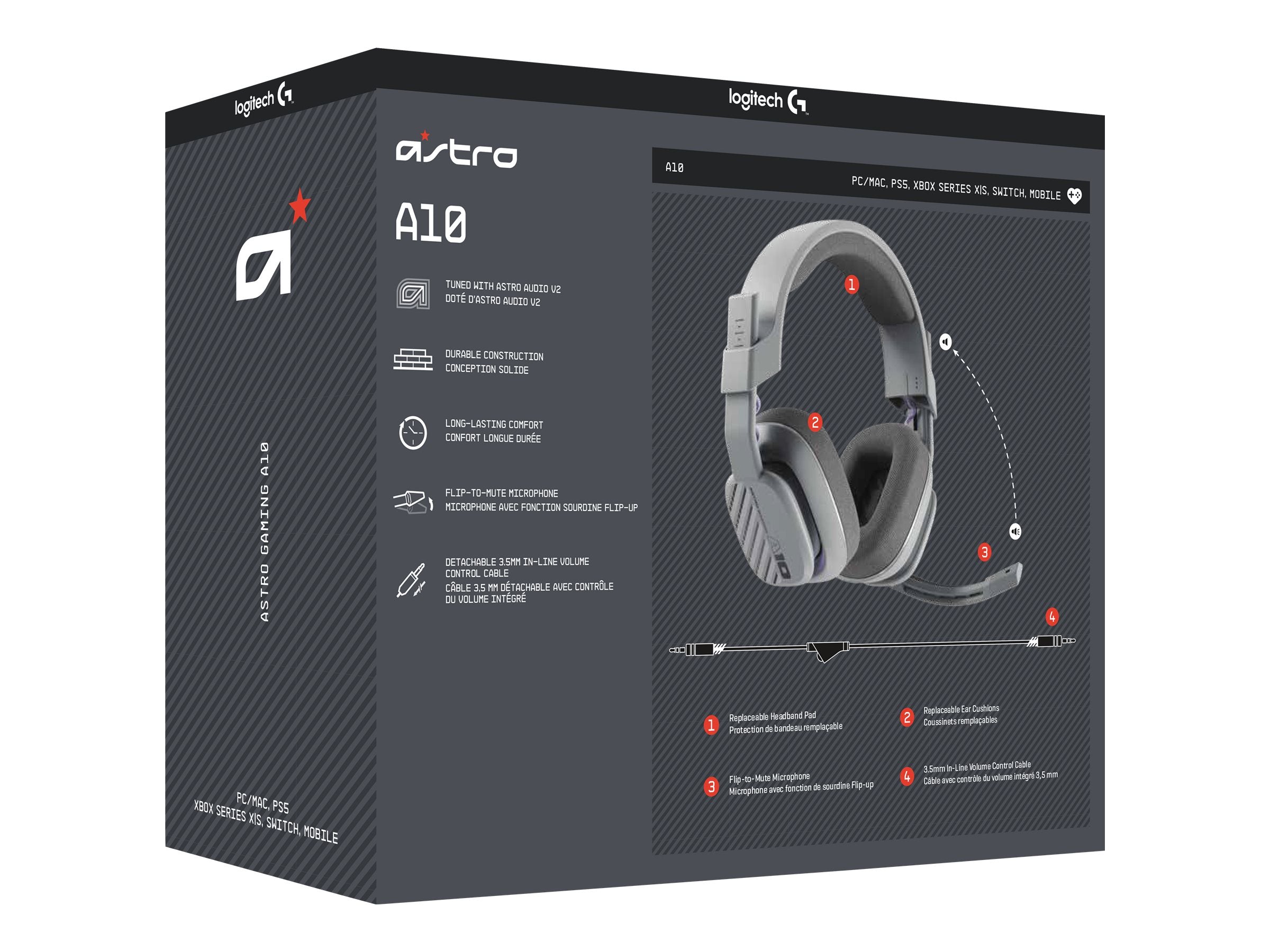 LOGITECH Astro Gaming A10 Gen 2 Headset full size wired 3.5 mm jack grey