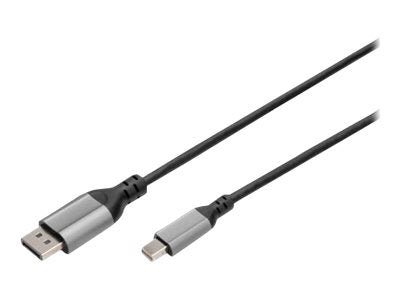 DIGITUS 8K 60Hz mini DP to DP DP 1.4 Alu housing Black 2m Vorderansicht