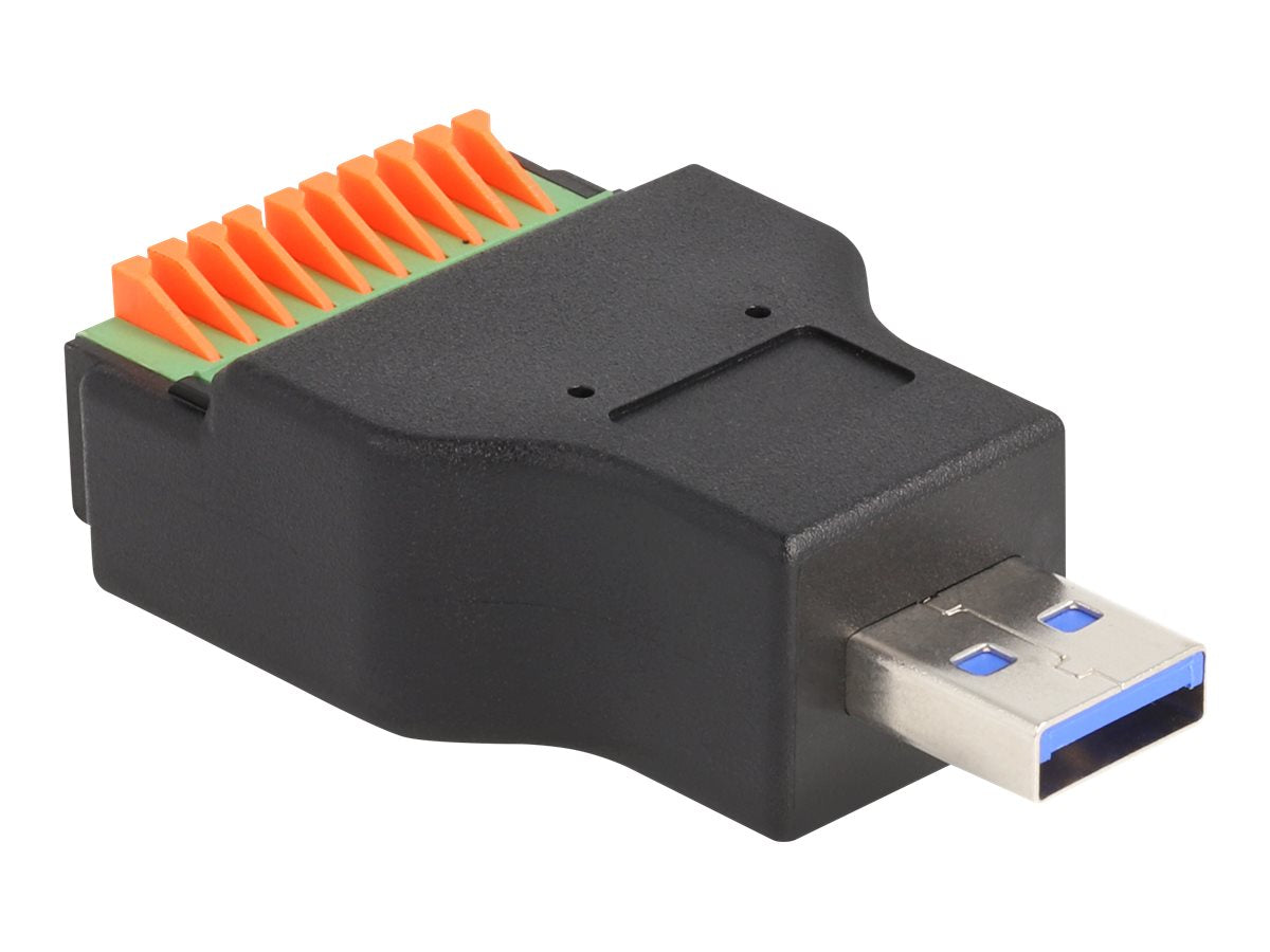 DELOCK USB 3.2 Gen 1 Typ-A Stecker zu Terminalblock Adapter mit Drucktaster - Vorderansicht