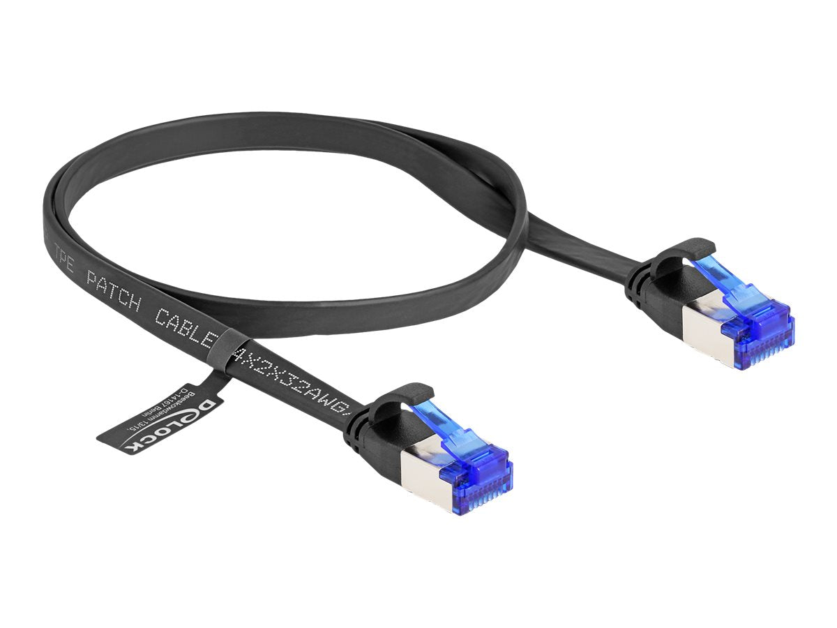 DELOCK RJ45 Flachband Patchkabel Stecker zu Stecker Cat.6A flexibel 0,5m schwarz - Vorderansicht