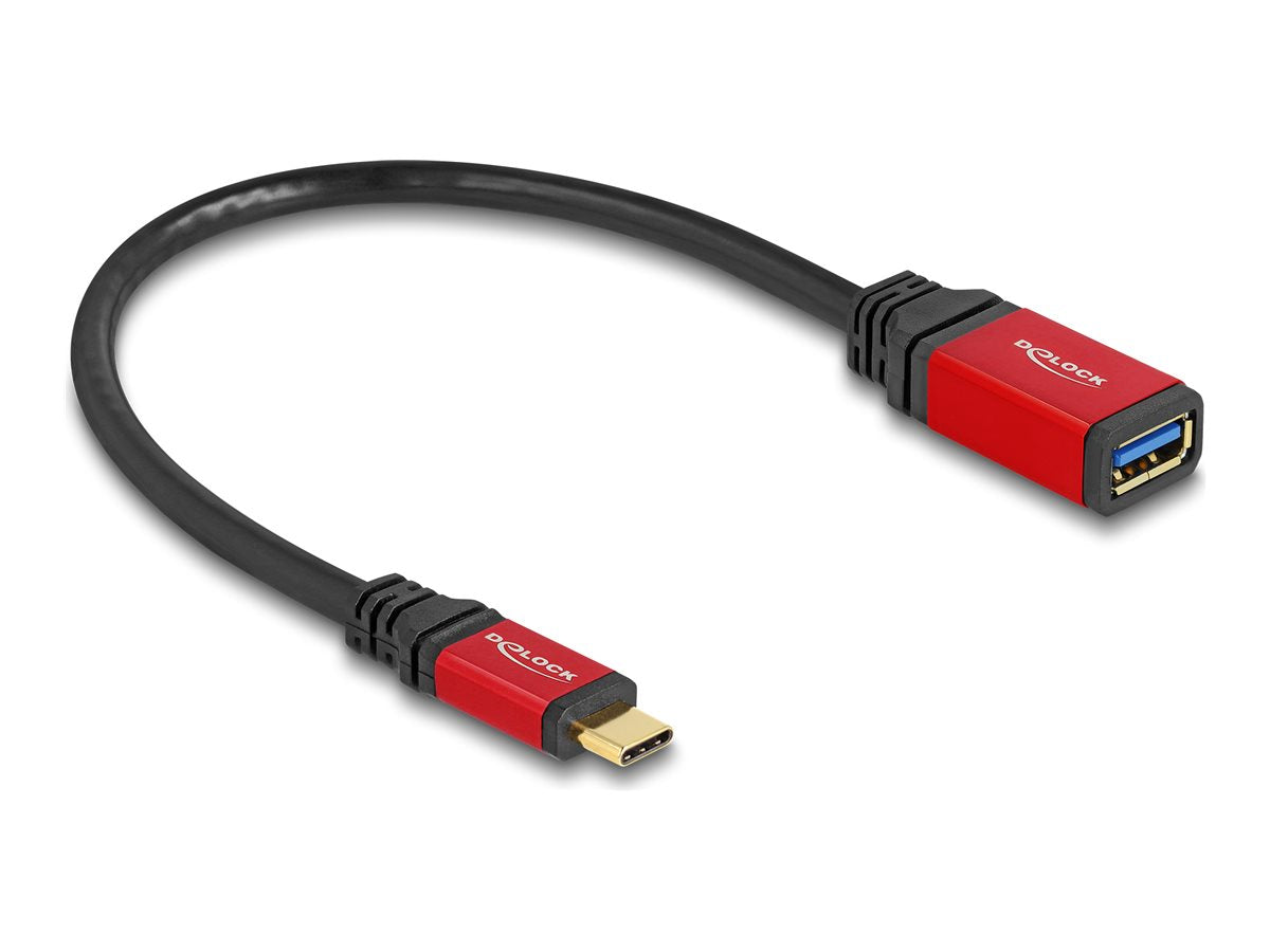 DELOCK USB 10 Gbps Adapter USB Type-C Stecker zu USB Typ-A Buchse 15cm rot Metall - Vorderansicht