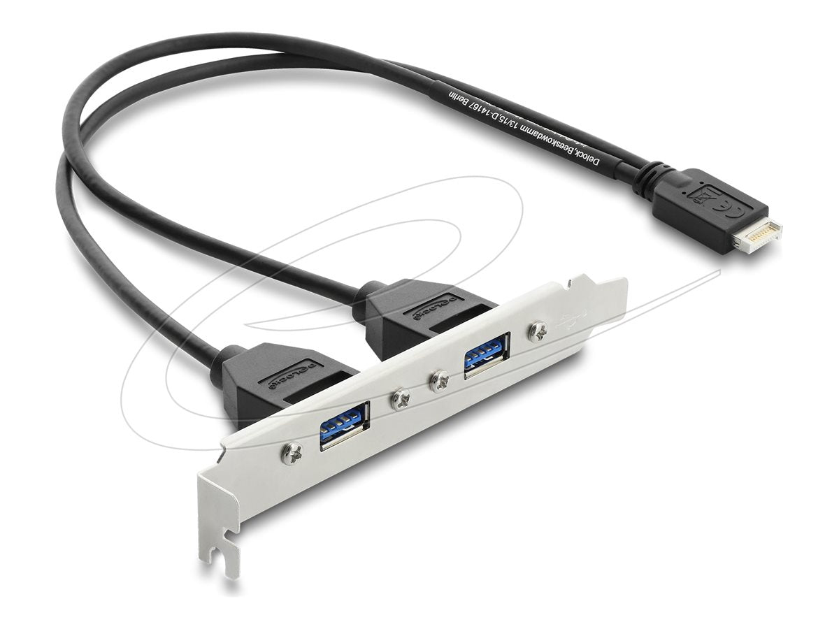 DELOCK USB Typ-E Key B Stecker zu 2 x USB 5 Gbps Typ-A Buchse Vorderansicht