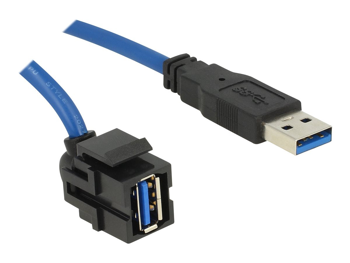 DELOCK Keystone Modul USB 5 Gbps Typ-A Buchse 250 zu Typ-A Stecker mit 1,5m Kabel schwarz - Vorderansicht