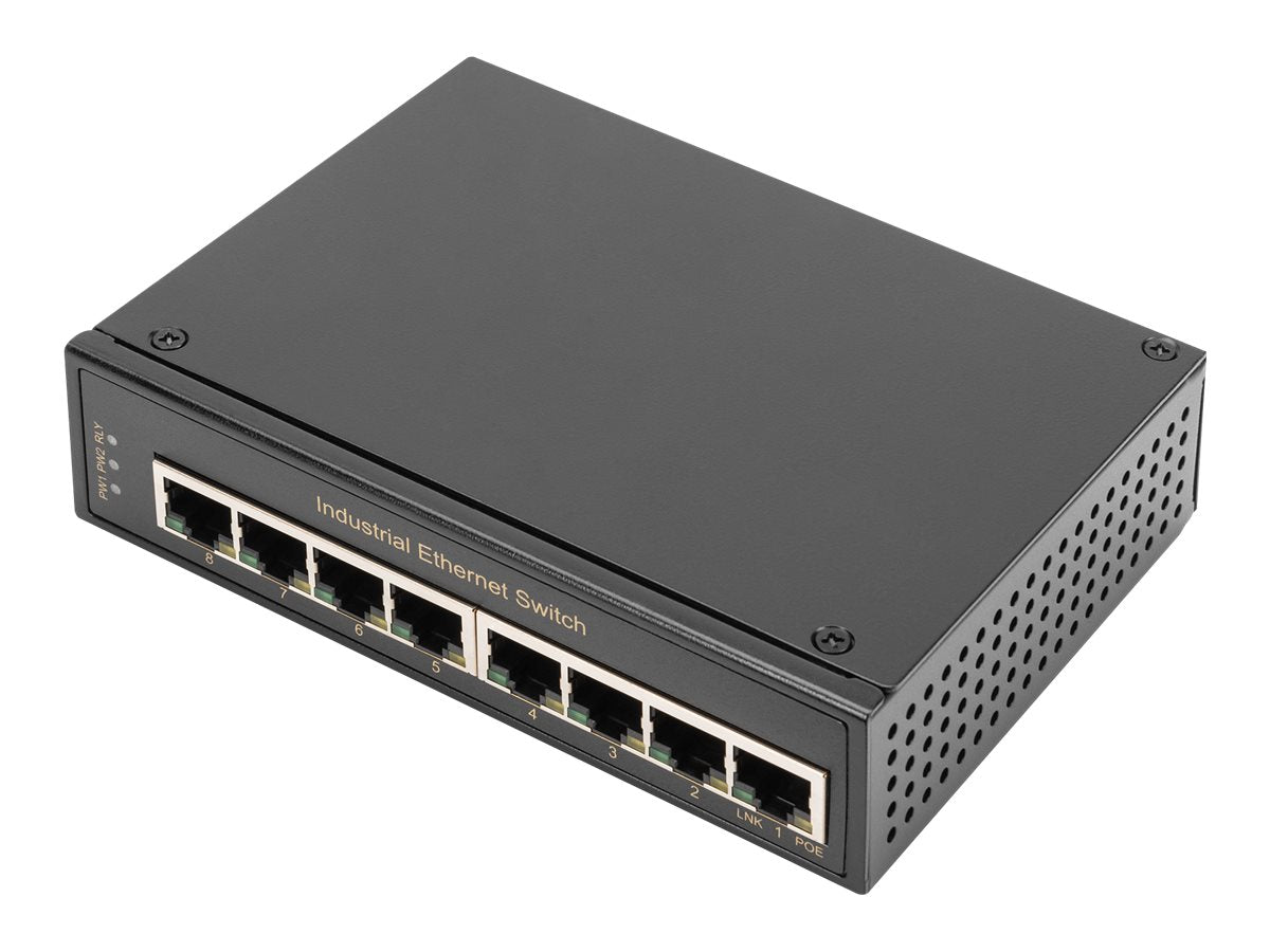 DIGITUS Industrieller 8-Port Gigabit Switch Vorderansicht