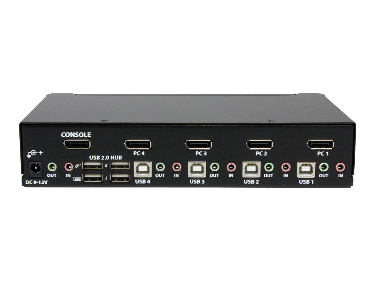 Seitenansicht des STARTECH.COM 4 Port USB DisplayPort KVM Switch mit Audio