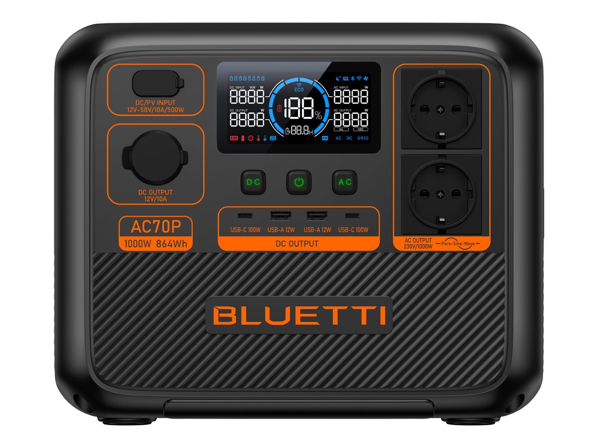 BLUETTI Portable Power Station AC70P-Black-EU Premium 80 - 768Wh Vorderansicht