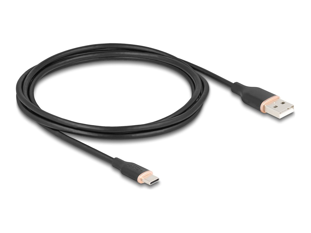 DELOCK USB 2.0 Kabel USB Typ-A Stecker zu USB Type-C Stecker 2,5m schwarz Silikon - Vorderansicht