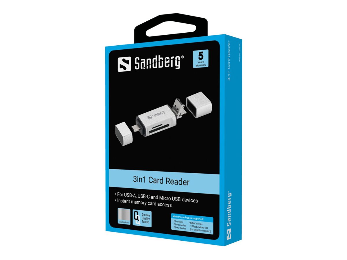 SANDBERG Card Reader USB-C+USB+MicroUSB Verpackung