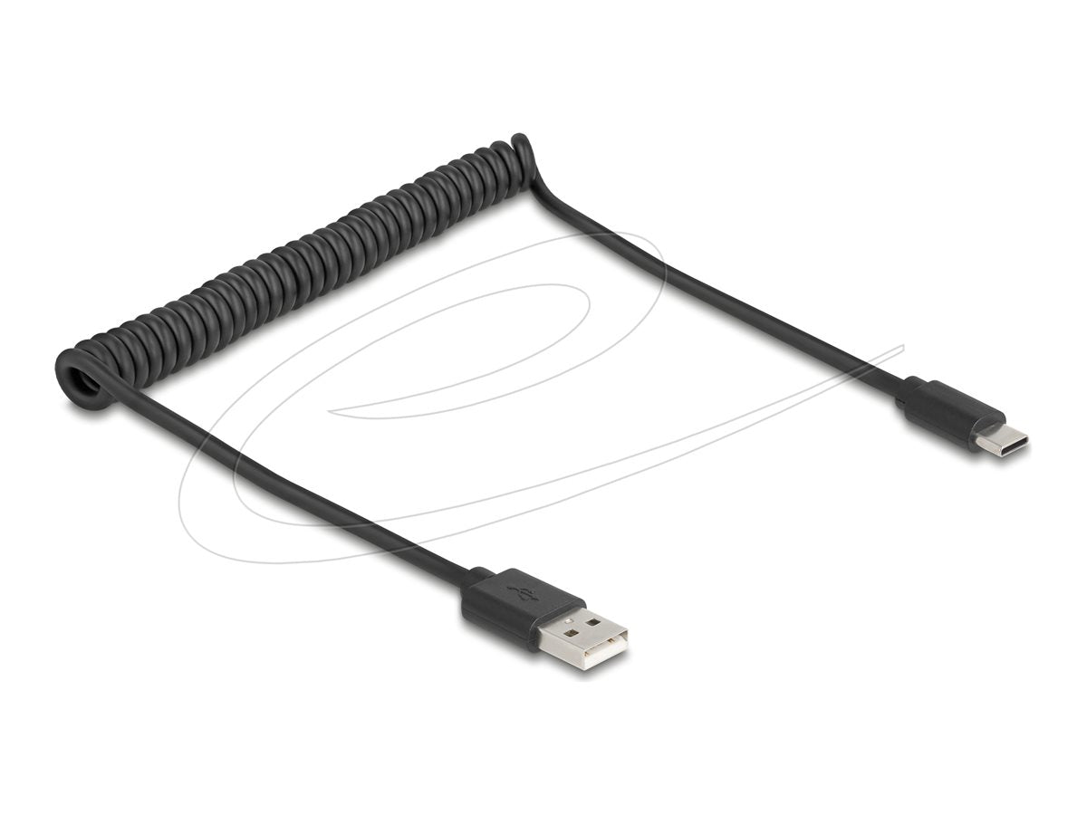 DELOCK USB 2.0 Spiralkabel USB Typ-A Stecker zu USB Type-C Stecker 0,45m bis 0,75m schwarz - Vorderansicht