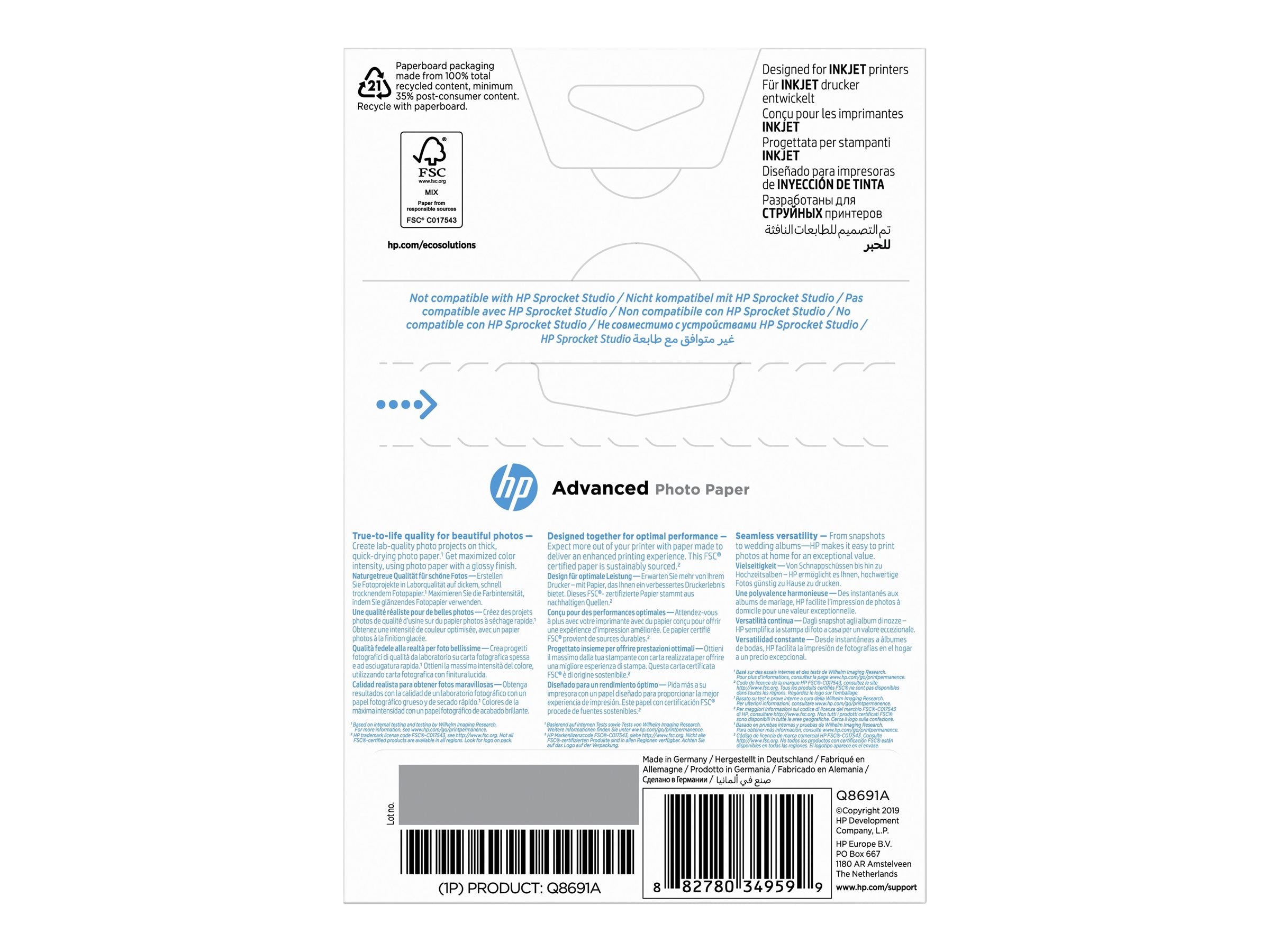 HP Q8691A Advanced glossy photo paper Vorderansicht