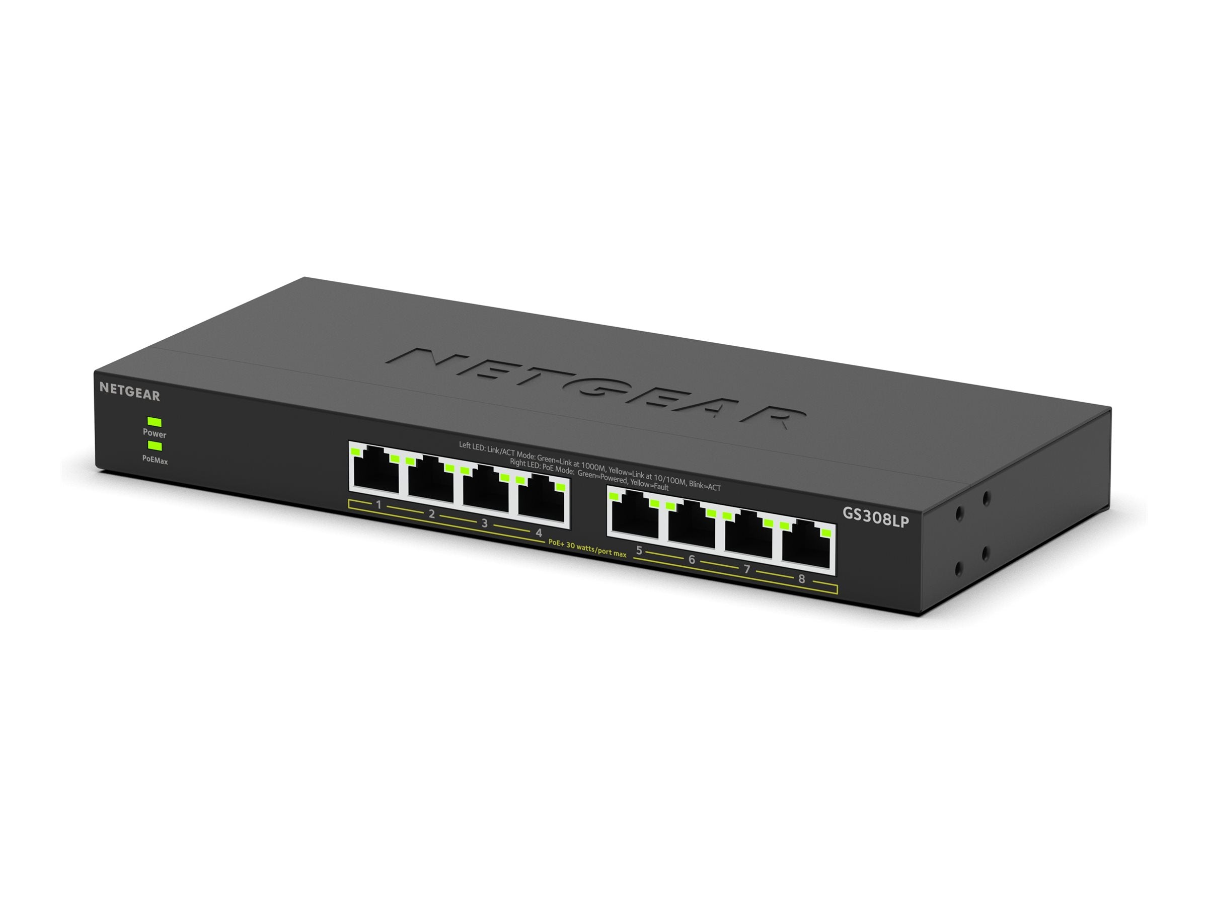 NETGEAR 8-PORT POE GIGABIT UNMANAGED SWITCH GS308LP - Vorderansicht