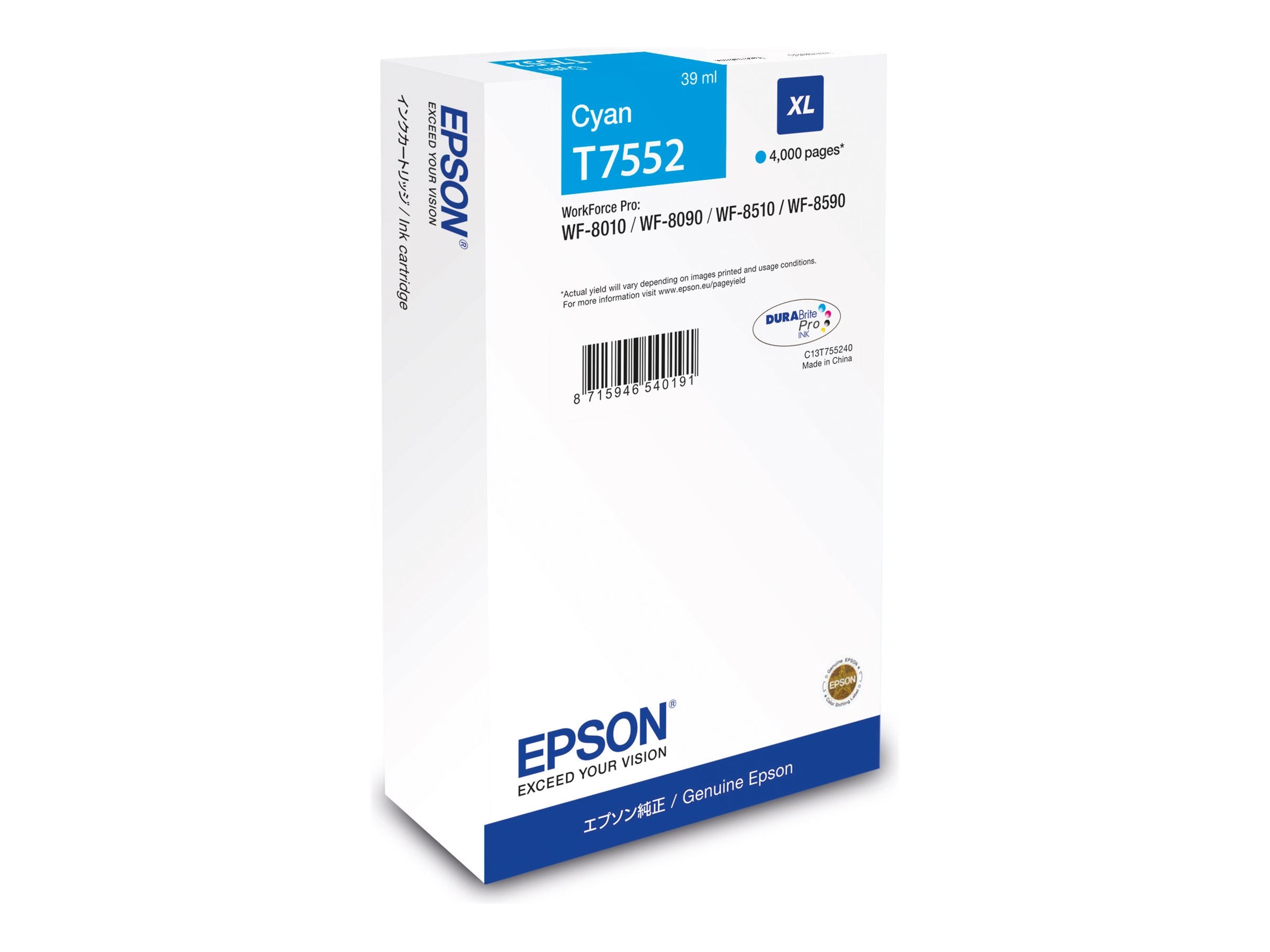EPSON 4LB WF-8xxx Series Ink Cartridge XL Cyan - Vorderansicht