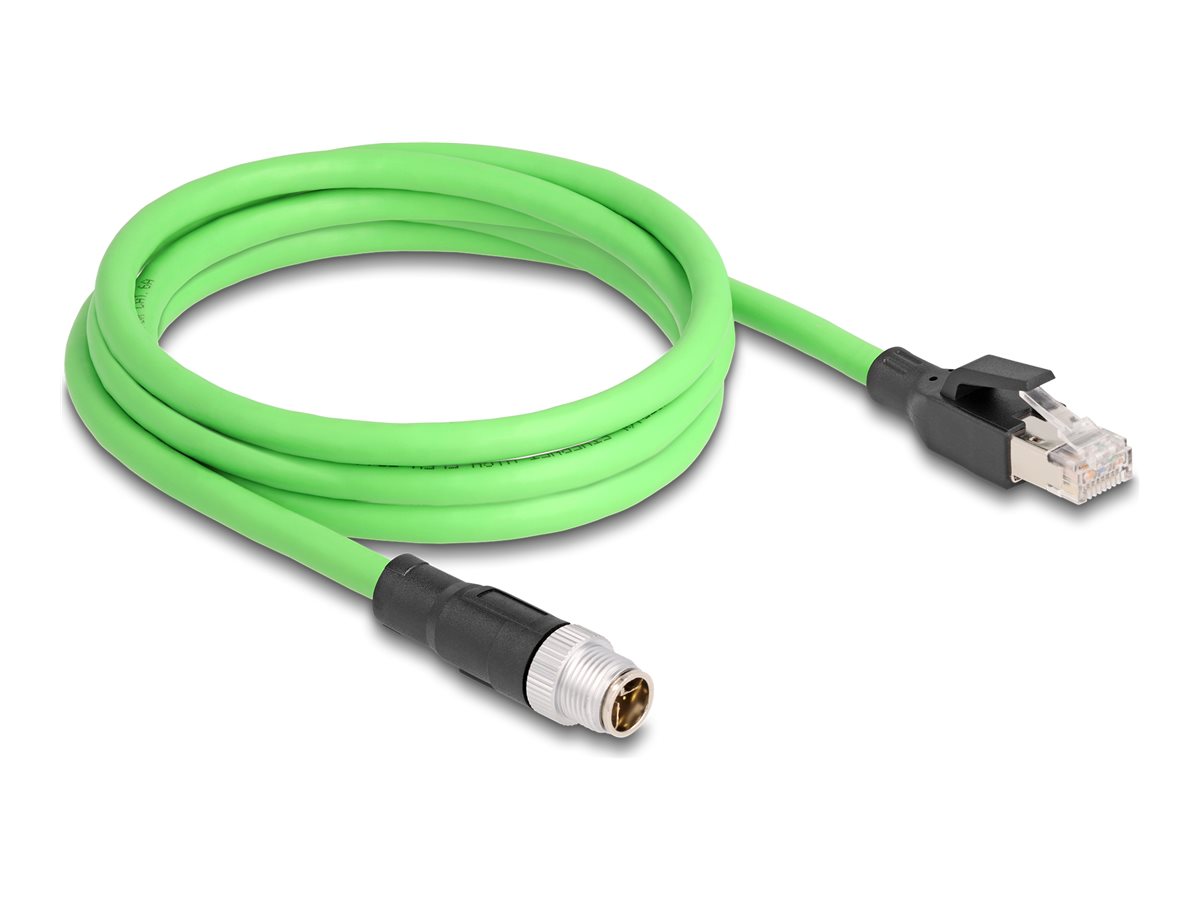 DELOCK M12 Kabel X-kodiert 8 Pin Stecker zu RJ45 Stecker PUR TPU 2m - Vorderansicht