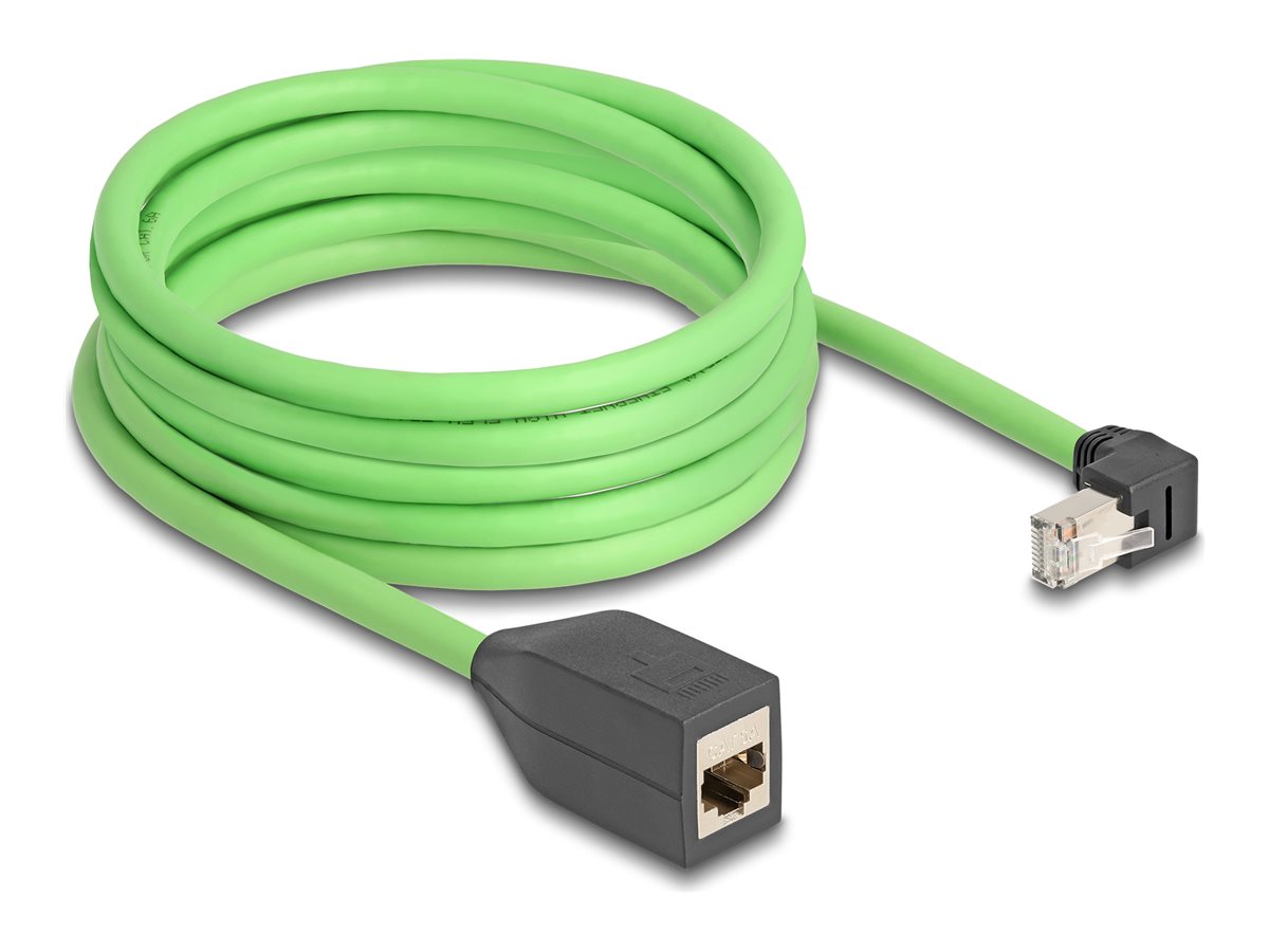 DELOCK RJ45 Netzwerk Verlängerungskabel Cat.6A Stecker unten gewinkelt zu Buchse SF/UTP schleppkettentauglich PUR TPU 5m grun