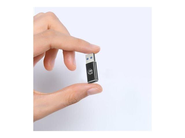 MANHATTAN USB-A auf USB-C-Adapter USB 3.2 Gen 2 Typ A-Stecker auf Typ C-Buchse 10 Gbit/s SuperSpeed+ USB 3 A Aluminium schwarz
