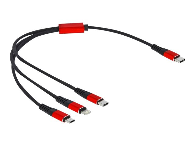 DELOCK USB Ladekabel 3in1 USB Type-C zu Lightning / Micro USB / USB Type-C 30cm - Vorderansicht