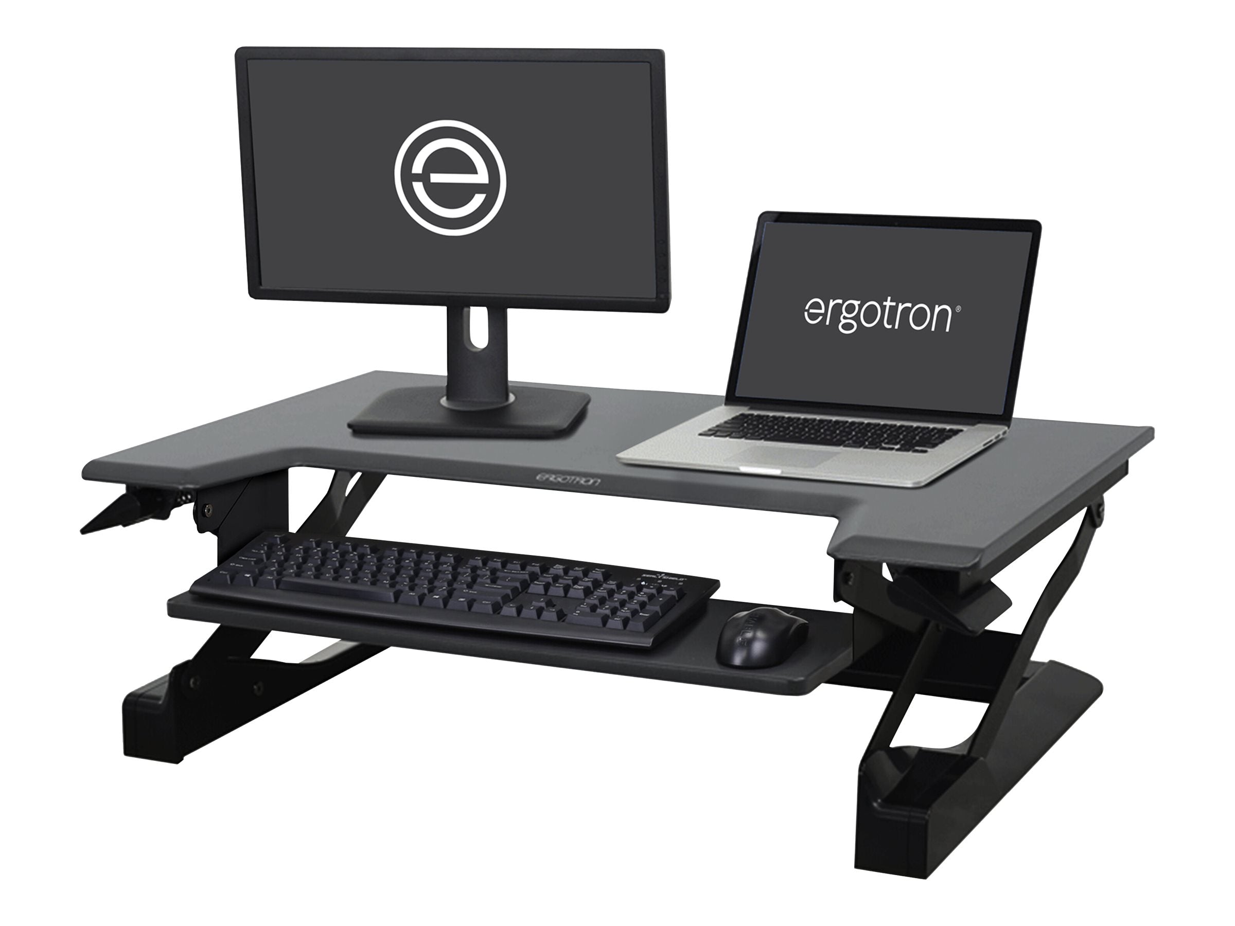 Vorderansicht des ERGOTRON WorkFit-T Sitz-Steh-Schreibtisch-Arbeitsplatz