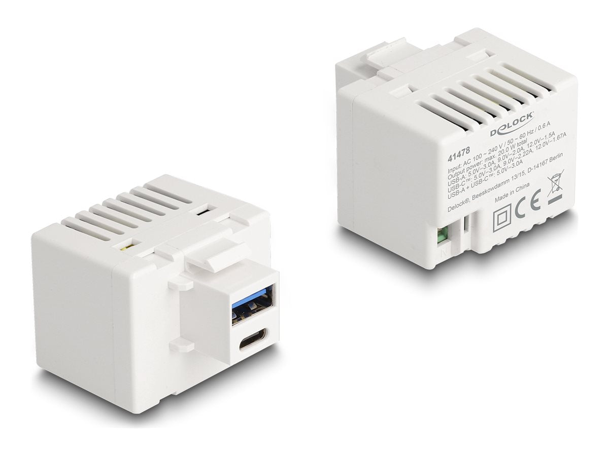 DELOCK Keystone Modul mit USB Typ-A und USB Type-C Ladebuchse PD 20 W - Vorderansicht
