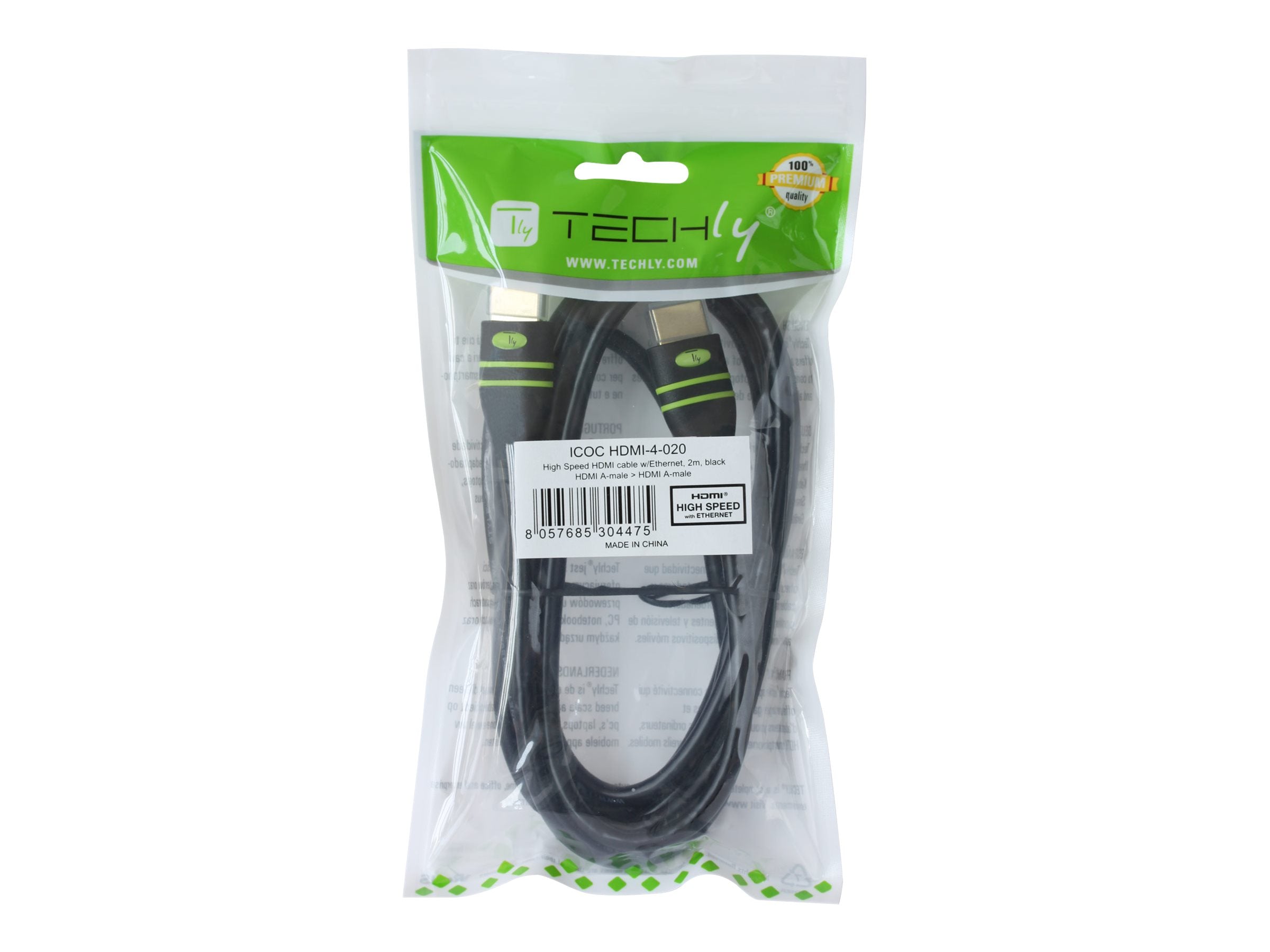 TECHLY HDMI High Speed mit Ethernet 15m schwarz Stecker A auf Stecker A Vorderansicht