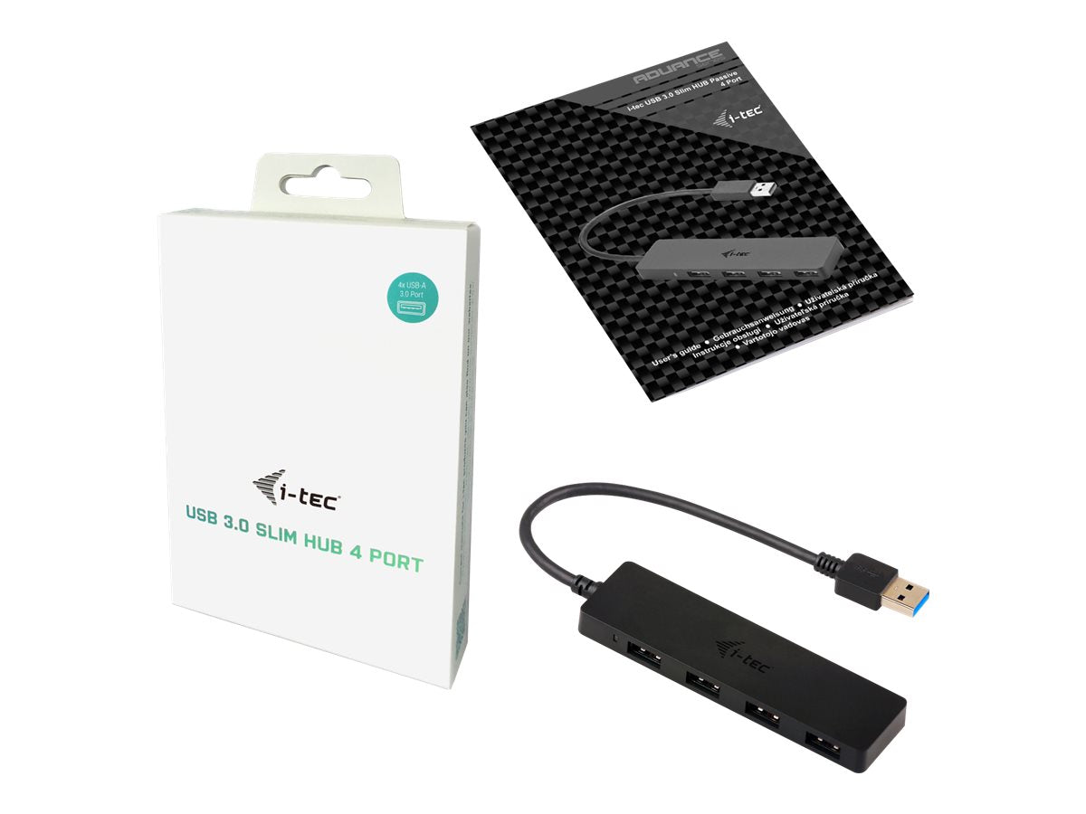 I-TEC USB 3.0 Slim Passive HUB 4 Port mit angeschlossenen Geräten