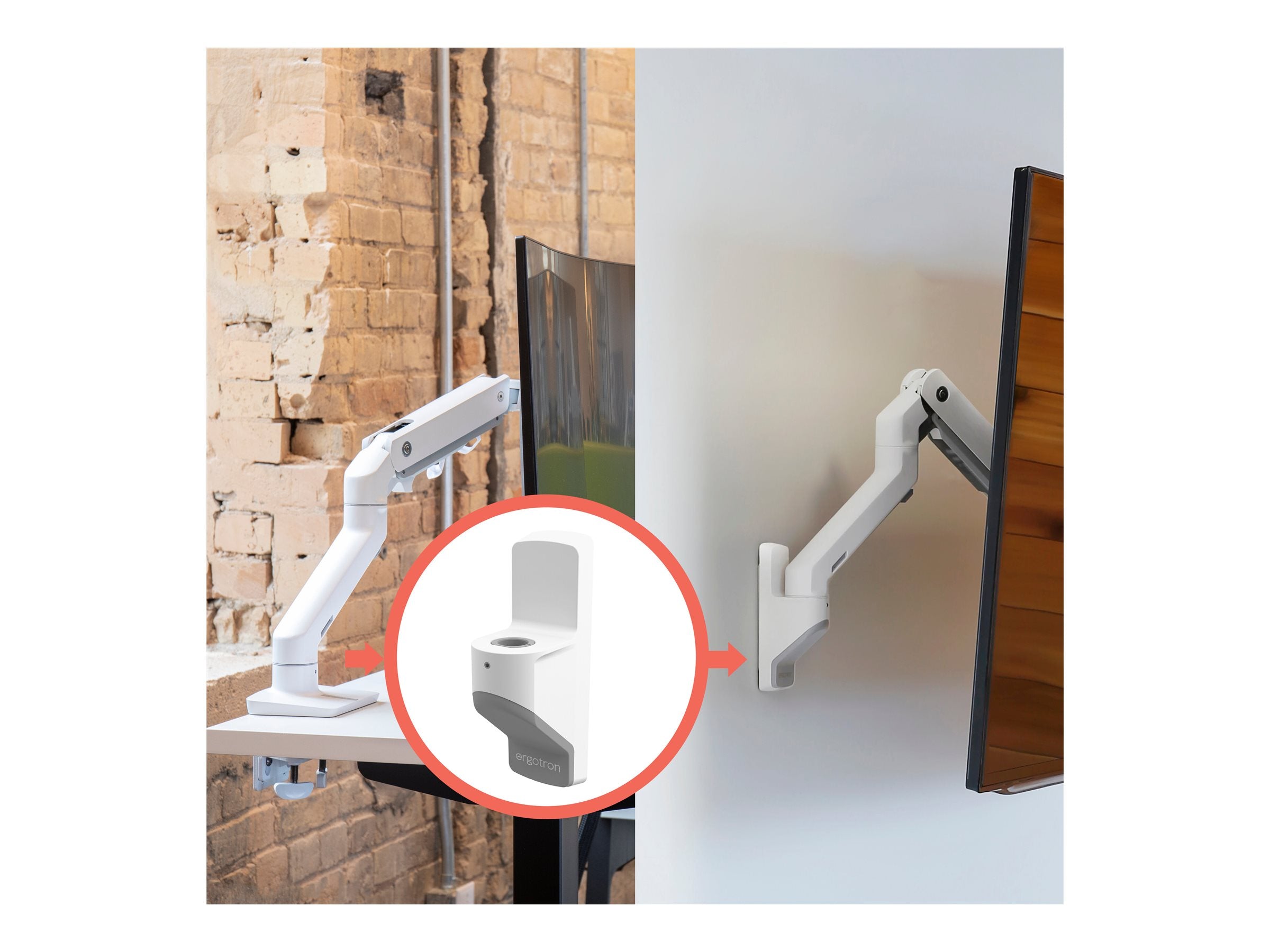 Detailansicht des ERGOTRON HX Monitor Arm Wand-Umbausatz weiß